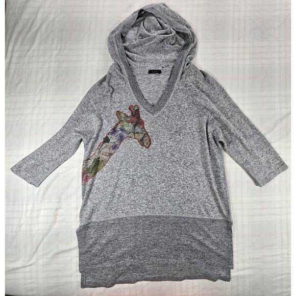 Inoah Tops - Inoah Womens Abstract Giraffe Hoodie Knit Tunic Top Lagenlook Boho Art L
